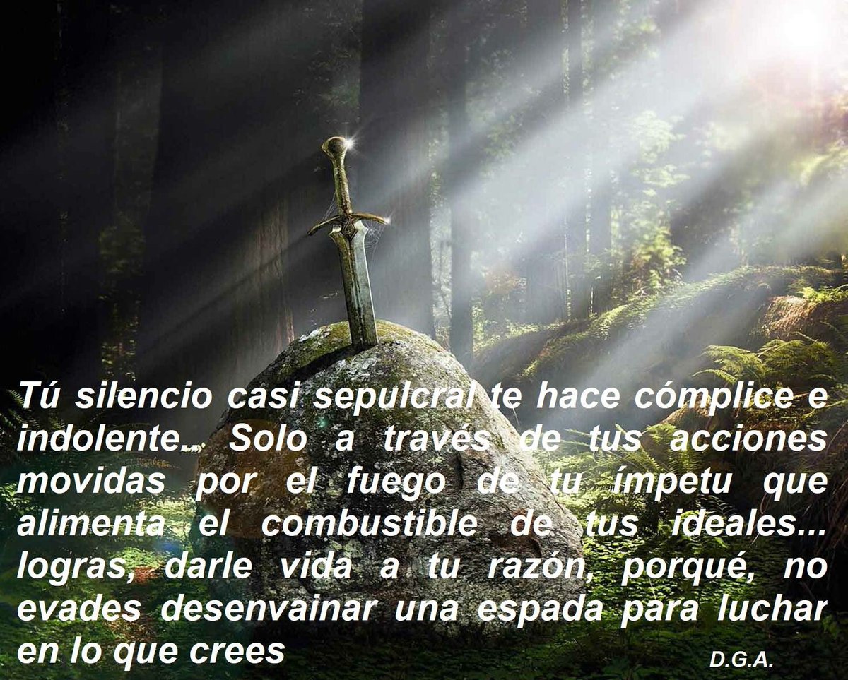 Angelodigiulio's tweet photo. Tú silencio casi sepulcral te hace cómplice e indolente.. Solo a través de tus acciones movidas por el fuego de tu ímpetu que alimenta el combustible de tus ideales... logras, darle vida a tu razón, porqué, no evades desenvainar una espada para luchar en lo que crees....D.G.A. https://t.co/dYHAtlnutq
