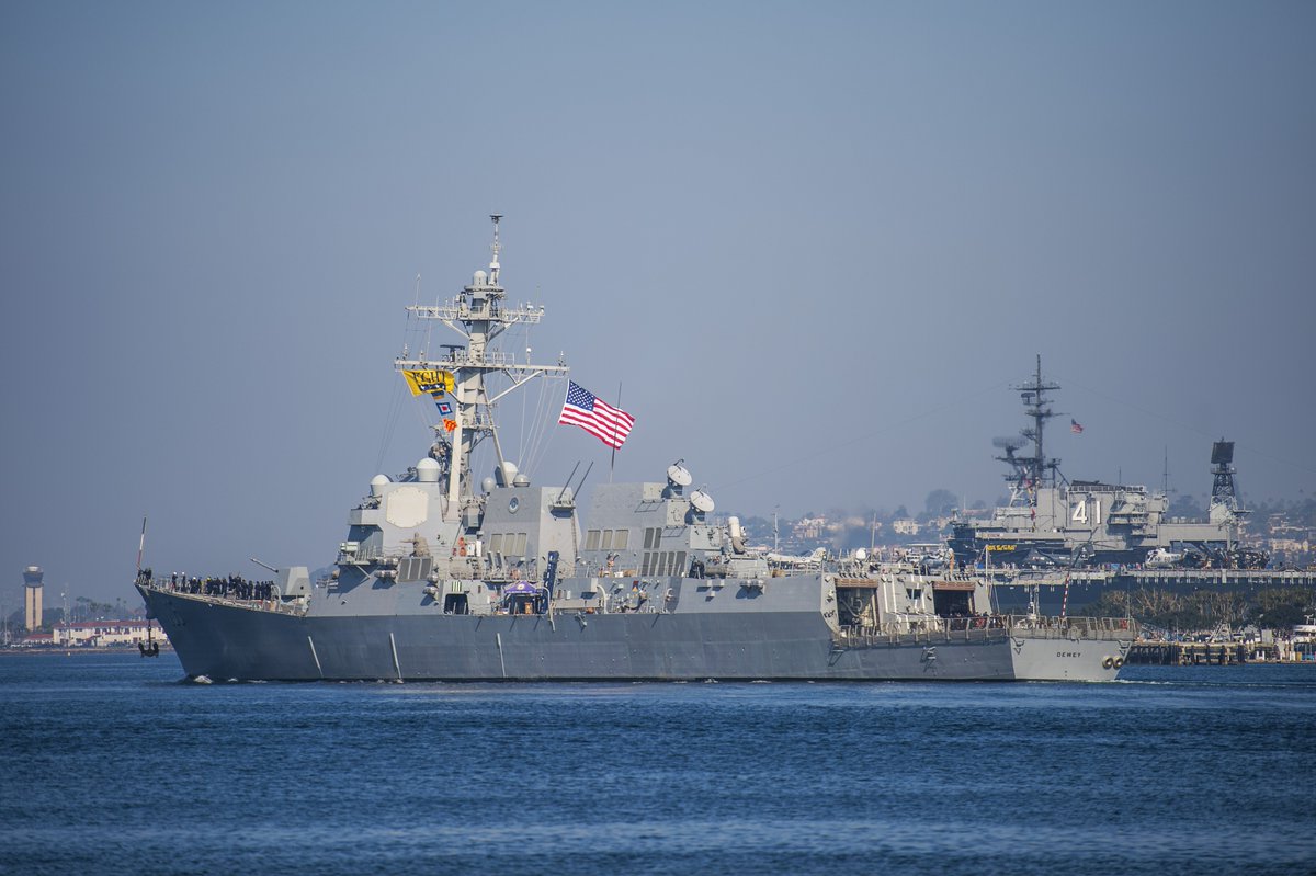 SurfaceWarriors's tweet photo. #ICYMI: Fair winds! #USSSterett &amp; #USSDewey departed #SanDiego Tuesday for scheduled deployment &amp; will support #USSWasp Expeditionary Strike Group #deployment to advance @USPacificFleet 's Up-Gunned ESG concept. https://t.co/U3gXLxCAnv #3rdFleetForward https://t.co/eL85LqA7fl