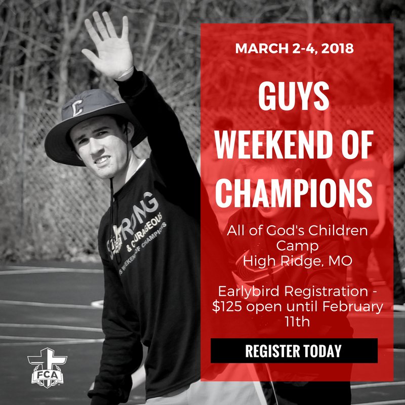 Say goodbye to earlybird registration! Guys Weekend registration goes up to $145 after tomorrow, so don’t delay! Register today! #FCAONE 

stlfca.org/guysweekend