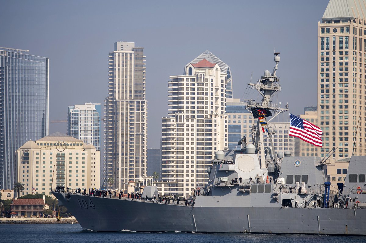 SurfaceWarriors's tweet photo. #ICYMI: Fair winds! #USSSterett &amp; #USSDewey departed #SanDiego Tuesday for scheduled deployment &amp; will support #USSWasp Expeditionary Strike Group #deployment to advance @USPacificFleet 's Up-Gunned ESG concept. https://t.co/U3gXLxCAnv #3rdFleetForward https://t.co/eL85LqA7fl