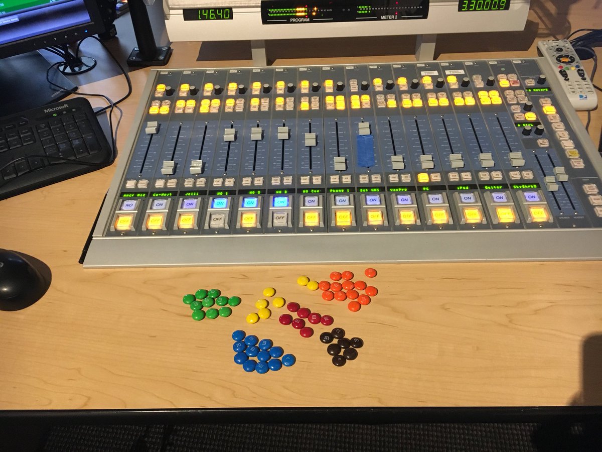 KFOX's tweet image. In case you’re wondering what else DJs do when they’re on the air...  #sortingcolors @MMsWorldStores #mms #chocolate @NancyNewcomer
