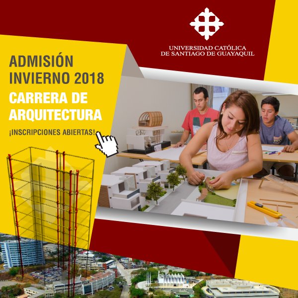 ucatolicagye's tweet photo. #AdmisiónUCSG
Carrera de Arquitectura
Con dos itinerarios a elegir para complementar su formación profesional.
1.- Diseño urbano
2.- Construcción
Inf:👇
📞 2222024 - 2222025 
Whatsapp: 0968462601 
📩 info@cu.ucsg.edu.ec
✍️ https://t.co/yBGtFdekUH https://t.co/21lVyPji6b
