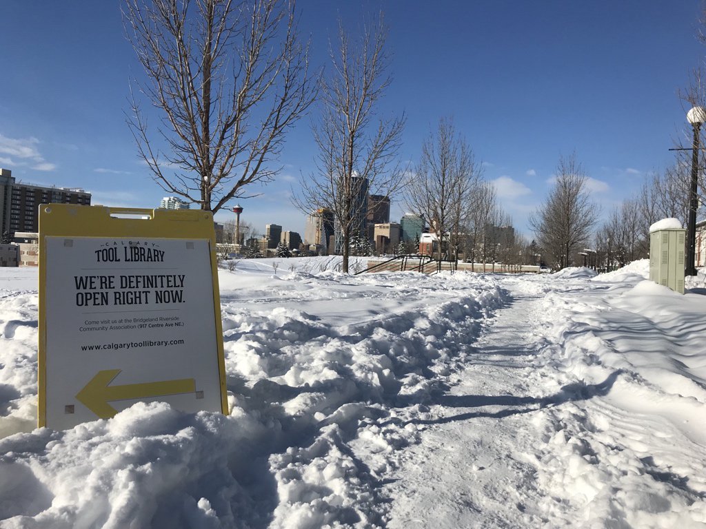 YYCTOOLLIBRARY's tweet photo. ❄️⛄️ Need to borrow a shovel to build a snowman or seven? C’mon down! We’re open 10am to 1pm today. #Tools4All #Bridgeland #winterinyyc https://t.co/DDXDVbtih2