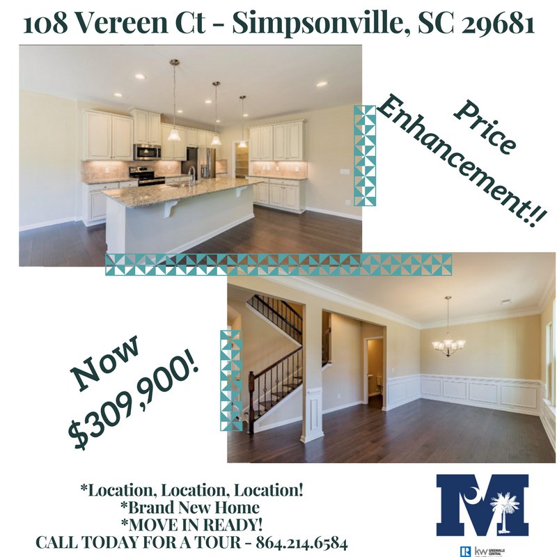 MurphyHomesLLC's tweet photo. ***Price Enhancement*** New, Never Lived In, 4 bed, 2.5 bath, 2500 sqft home that is 100% move in ready, all you have to do is unpack!!! Call today to schedule a tour - 864.214.6584! https://t.co/NTbKRA858K
#Realtor #Realestate #MurphyHomes #YeahTHATGreenville #HomesForSale https://t.co/VcIQkrQ8jA