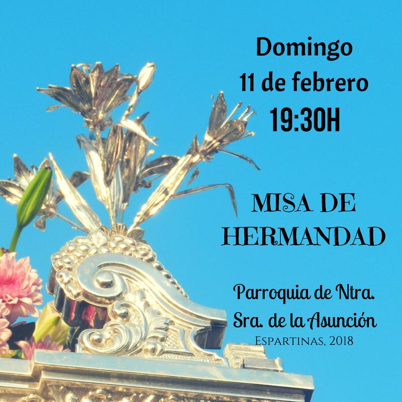 Mañana domingo a las 19:30h, misa de Hermandad de este mes de febrero. ¡Te esperamos en nuestra parroquia! 📌