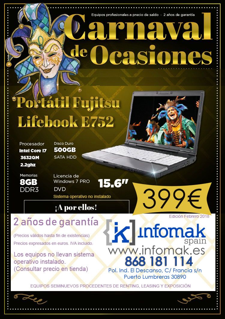 infoMak_Spain's tweet photo. Portátil Fujitsi Lifebook E752. ¿Intel Core I7, 8Gb DDR3 con licencia y por sólo 399€? Pues sí, un equipo con estas características y a este precio. #Oferta #Febrero para disfrutar #carnavales con #precios #rompedores. #aprovecha #Disfruta #2añosGarantia https://t.co/LzaZpIPGg8 https://t.co/KOIN4uVAbP