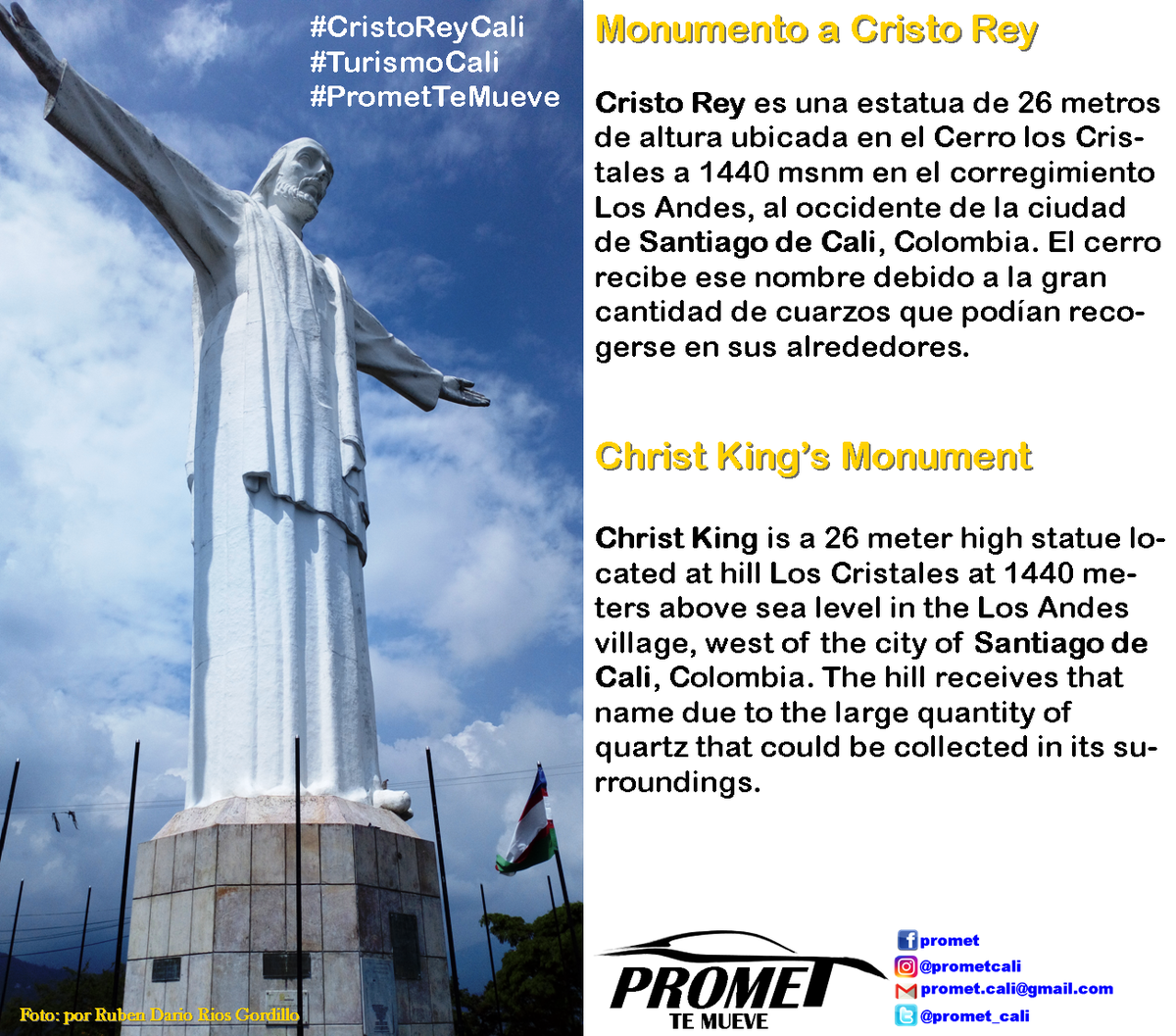 Monumento a Cristo Rey, a demas de tener una espectacular vista de nuestra hermosa ciudad, es un lugar lleno de mucha cultura e historia, te invitamos a conocerlo!
#CaliCo #turismocali #cristoreycali #hotelescali #transportecali #promettemueve