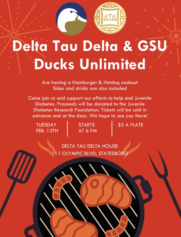 GaSouthernDelts's tweet photo. Please come join us and @gsu_ducks this Tuesday at 6 for a hamburger and hotdog cookout. Contact a brother for tickets. https://t.co/vUKQRcGKrD