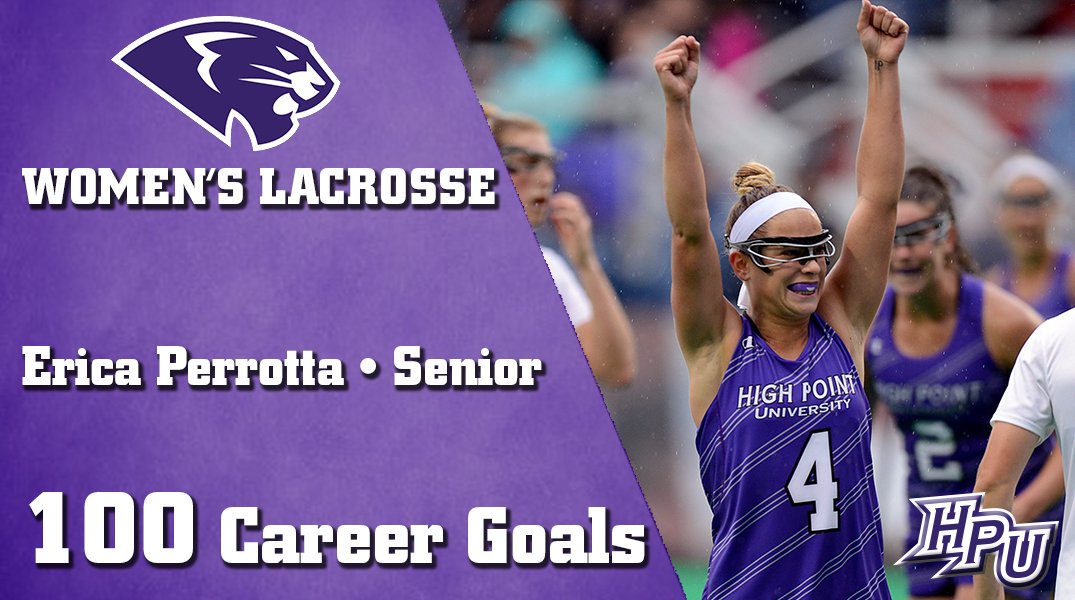 hpuwlax's tweet photo. In the first half, Erica Perrotta reached the 100-goal milestone for her career! #GoHPU https://t.co/Qsnd5jAalE