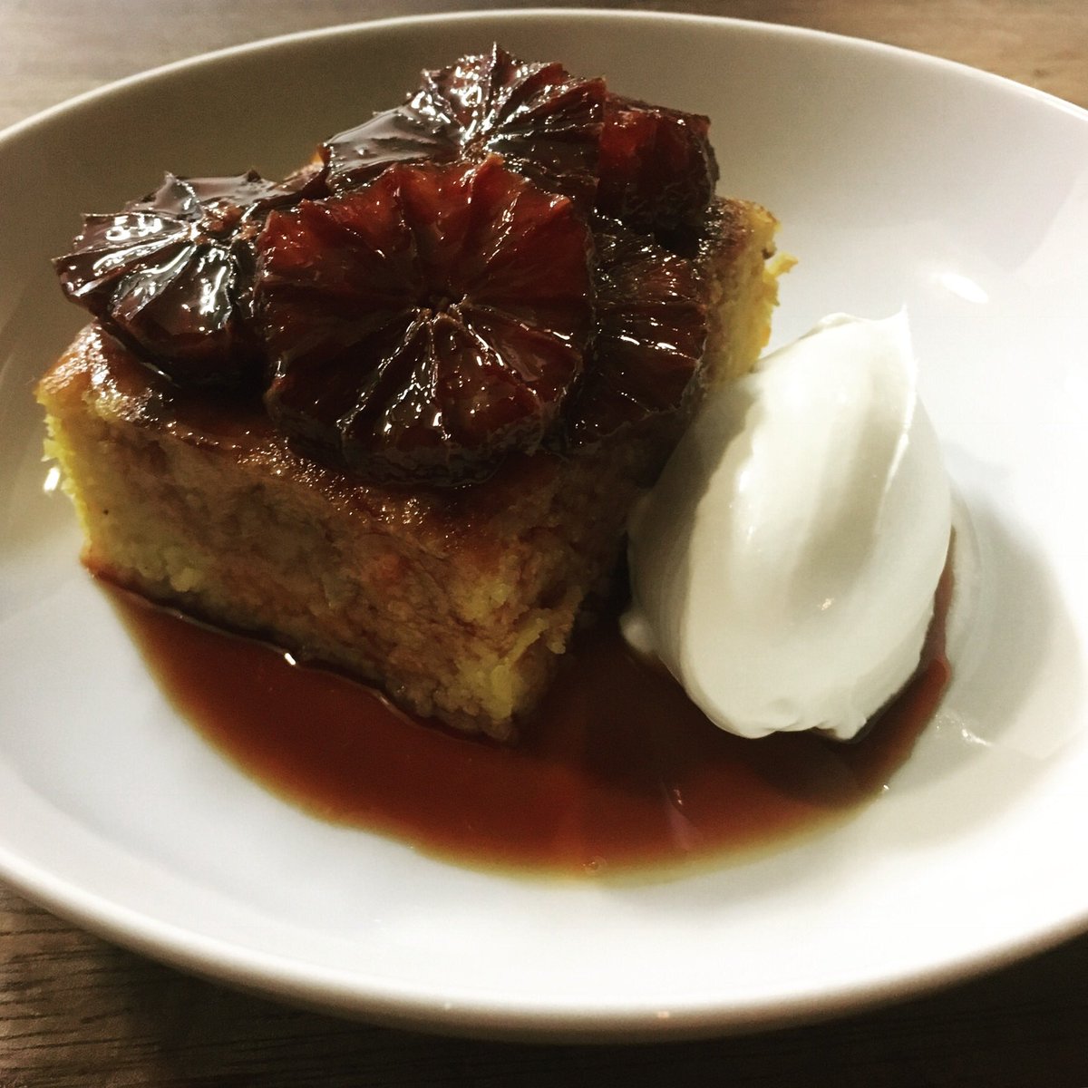 Almond cake, blood orange &amp; crème fraîche - sure to brighten up a dull rainy day like today #rainyday #weekend #hackney #clapton #e5 #pub #comfortfood #naughtybutnice