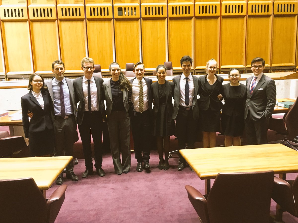 ANZSIL's tweet photo. Congratulations to students from @SydneyLawSchool and @UQ_News, the winning and runner-up competitors in the Australian National Rounds of #Jessup2018 @HighCourtAus https://t.co/zBTwFcvGGZ