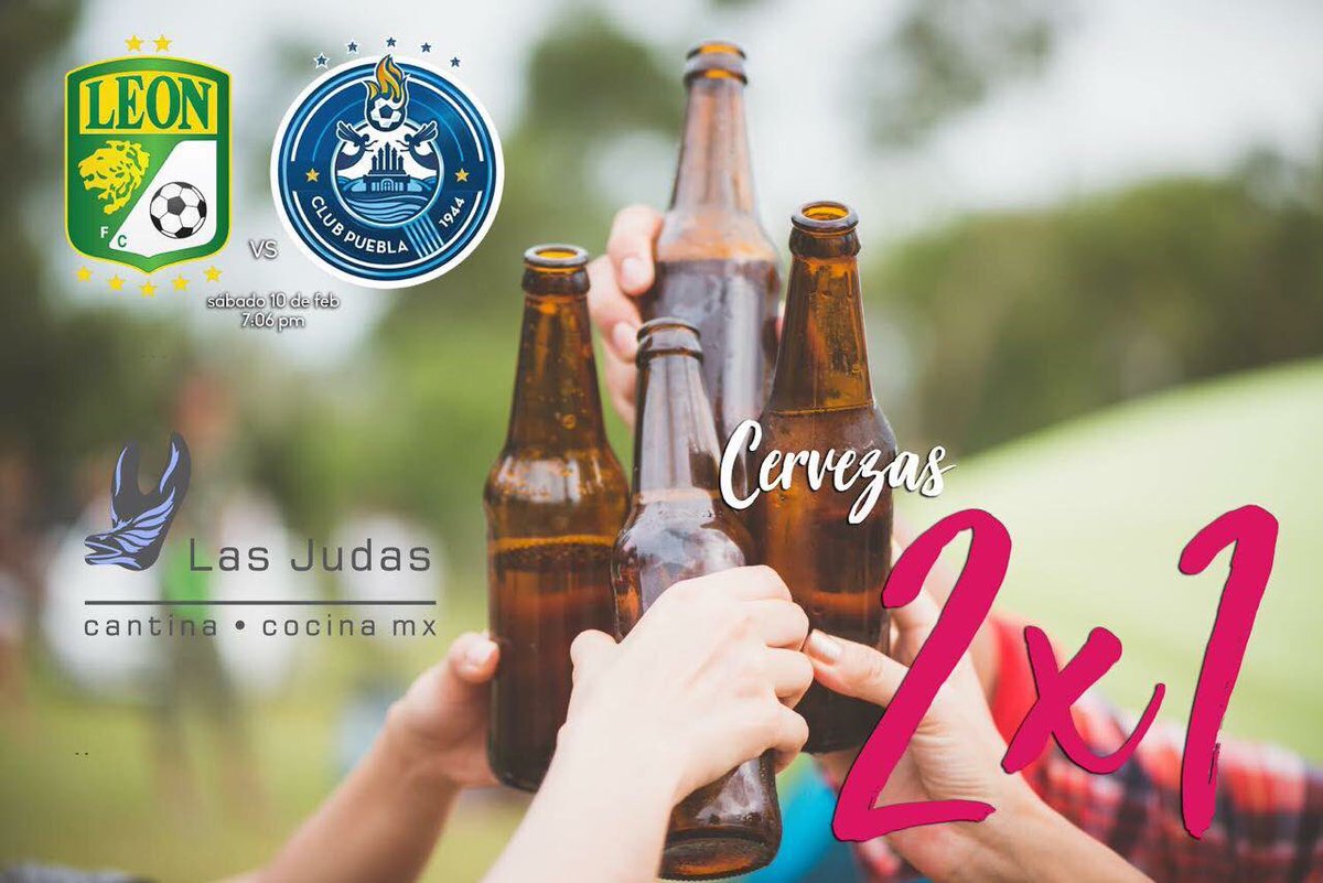 LasJudas's tweet photo. Hoy es sábado futbolero y de promos en #LasJudas.
Chelas 2x1 durante el partido de la Fiera. Además, todo el día:
-Carajillos 2x1 
-Cremas de mezcal de cortesía al consumir alimentos
-Margaritas (normales) 2x1 
*Aplica en consumo individual
Cerveza $25 hasta las 10 pm. https://t.co/vKlNIB890r