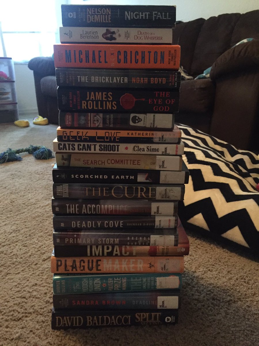 SBrownReports's tweet photo. Who else loves the Friends of the Library warehouse book sale, where this is HALF of what you get for $15?! This makes finding my next author to binge so easy! (And yes, I'm in to thrillers/crime right now) https://t.co/ezOsjWgpQQ