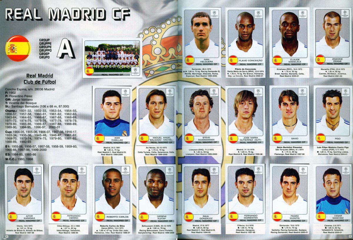 Panini Champions League 2001-2002 Real Madrid Team No 1 