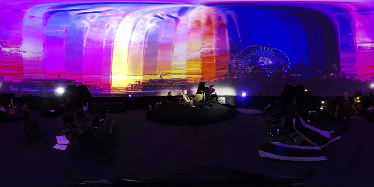 PeterMRobinson's tweet photo. Me and my #RefractorPiano™ at one of my favorite venues: the #VortexDome! This is a 360 shot showing off #HanaKim & #KlausHoch’s surround visuals. https://t.co/8QUMsdyrIn