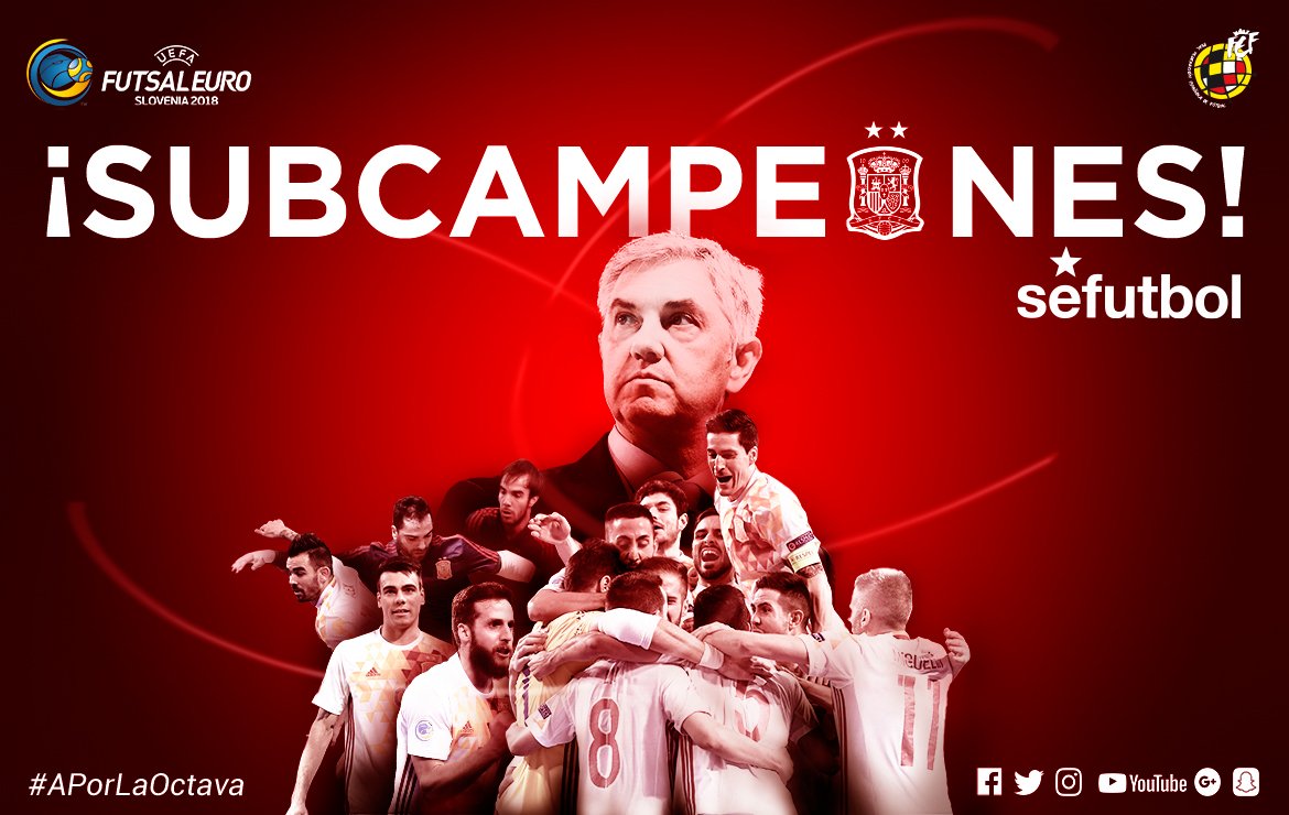 ⚽️ ¡FINAL EN LIUBLIANA! Sólo un doble-penalti en el último minuto de la prórroga ha privado del título a una inmensa @SeFutbol sala ¡RT POR ESTOS JUGADORES QUE LO HAN DADO TODO Y SON SUBCAMPEONES DE EUROPA!#PORESP 🇵🇹-🇪🇸 | Final | 3-2 | #VamosEspaña #FutsalEURO #APorLaOctava