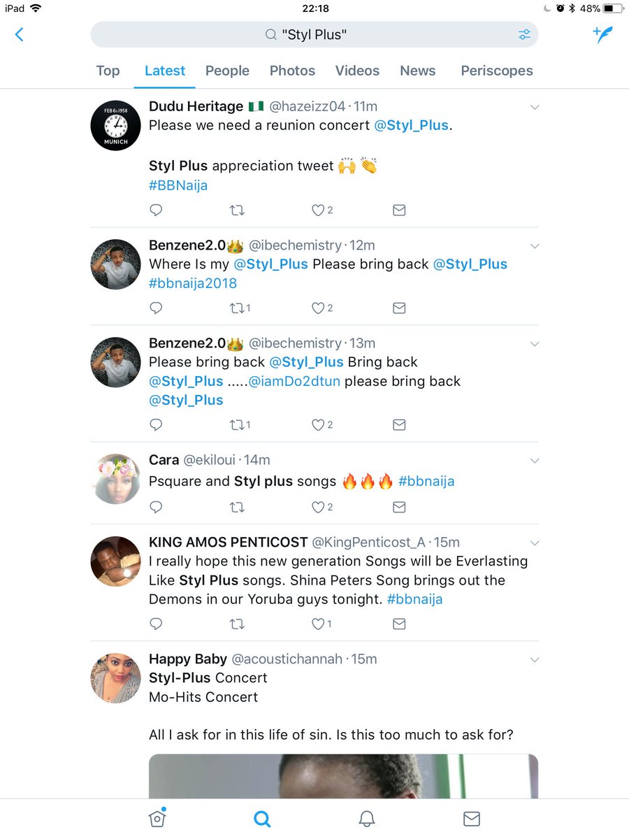 RM (@rmajayi) on Twitter photo ‘Styl Plus’, the Nigerian R & B group is trending and getting lots of love on Twitter thanks to the playlist in the Big Brother Nigeria house. #BBNaija
Here’s hoping <a href="/Styl_Plus/">Styl-Plus - OFFICIAL</a>’ team is ready to capitalise of this. ‘Styl Plus’, the Nigerian R & B group is trending and getting lots of love on Twitter thanks to the playlist in the Big Brother Nigeria house. #BBNaija
Here’s hoping <a href="/Styl_Plus/">Styl-Plus - OFFICIAL</a>’ team is ready to capitalise of this.