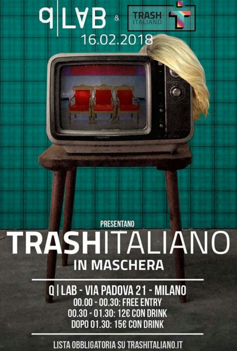 qLABmilano's tweet photo. Popolo mariano, venerdì prossimo ospitiamo @trash_italiano per l'evento
q|LAB presenta TrashItaliano in Maschera.
Vi aspettiamo.

#cepostaperte
https://t.co/xbznwlbGgg https://t.co/r5Eko4lQMl https://t.co/YShybUM8Gi