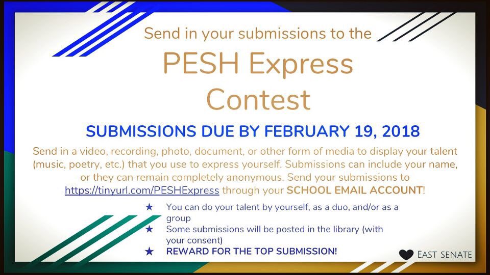 PlanoEastSenate's tweet photo. Have a unique talent? Show it off in the PESH Express Contest! https://t.co/OtEEV7Uymt