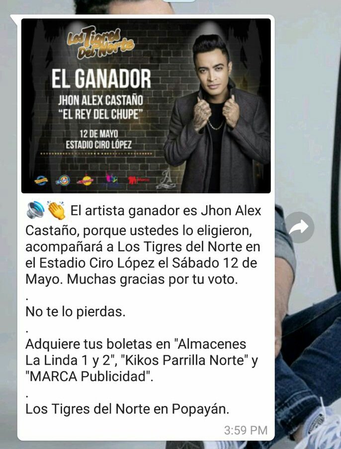 AngieMyK_'s tweet photo. Una vez más queda demostrado que @JHONALEXCASTANO  es un gran artista 👏👏  estará acompañando a los Tigres Del Norte https://t.co/JuhCFqzkkO