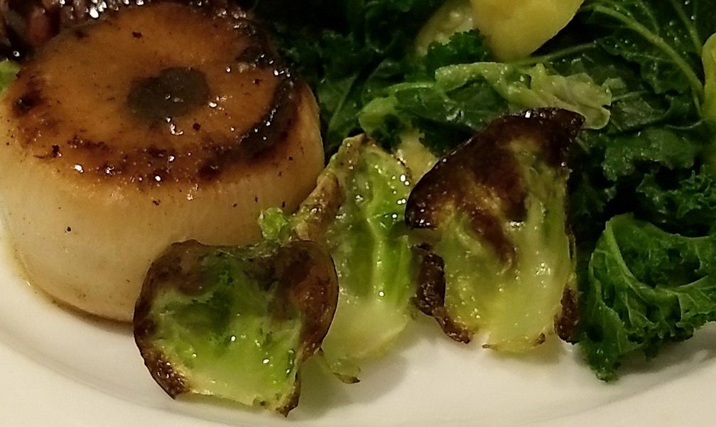 Sprout crisps for this week's #saturdaysprouts, baked for 10 minutes and gorgeous with venison fillet and fondant turnip.