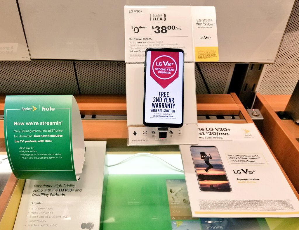 CalhounGJohn's tweet photo. Awesome deal on our LG v30+! Great wide angle camera, OLED display, Hulu included and get a free gift for a limited time! Get yours today at the Waterfront Sprint Store! @SellWithLG #SprintEast4LG https://t.co/gEBWlH6mCy
