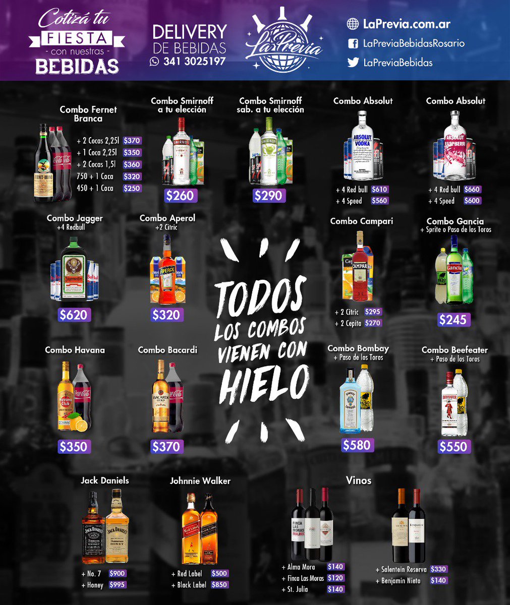 LaPreviaBebidas's tweet photo. Sigue el carnaval!! 🎉
Todos estos combos, promociones y mucho mas...🍺🍷
Hace tu pedido al 3413025197 y te lo llevamos al toque!
Hoy Combo Absolut $500😉🍹 https://t.co/BvUWmZCmHF