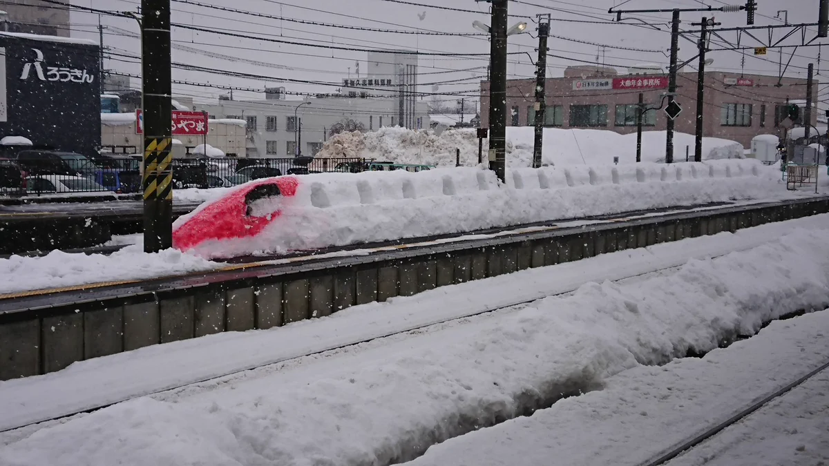 本物が埋もれてんのかと思ったわww雪で忠実に作られている新幹線がステキ！！