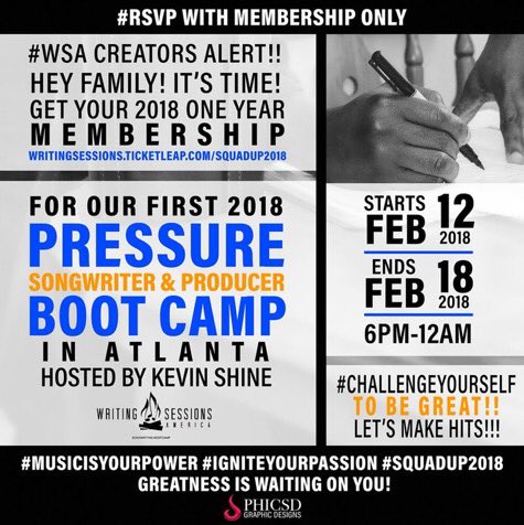 Kevin_AnR_Shine's tweet photo. #WSASquadUp2018 Membership PRESSURE BOOTCAMP starts MONDAY for Singers, Songwriters & Producers - Get Involved > https://t.co/ryfA8GYS3R #MusicIsYourPOWER https://t.co/GDUk6XHSJC