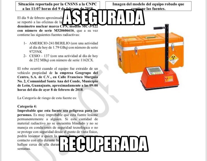 #ÚLTIMA HORA: A través de los sistemas de Análisis y Seguimiento de <a href="/SeguridadGto/">SeguridadGto</a> y en operaciones conjuntas con @PGJEGUANAJUATO y Policía Municipal de León, se aseguró una Fuente Radioactiva robada recientemente, junto con una persona.