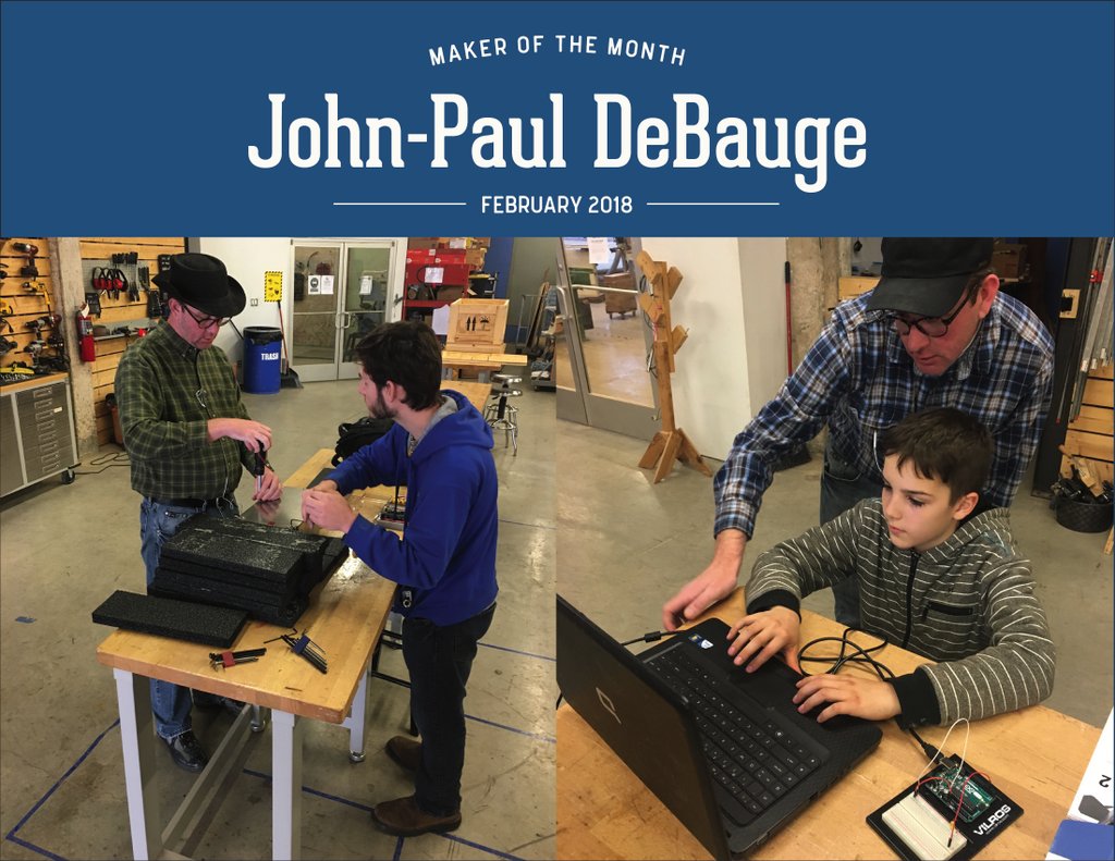 Meet maker of the Month John-Paul! He has been seen around the maker space helping students with their projects. #makerofthemonth