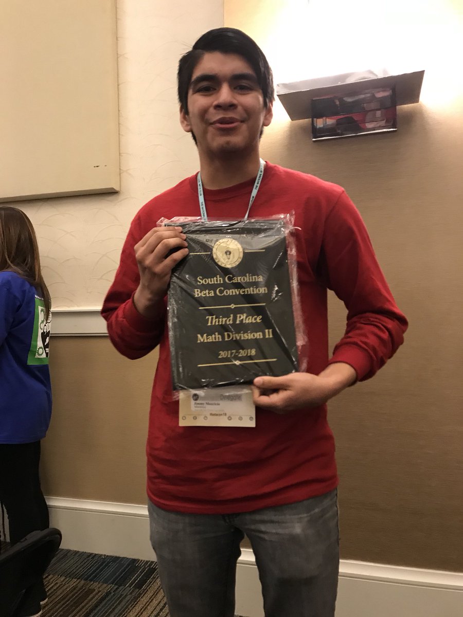 mathteachsmith's tweet photo. This kid placed 3rd in the Beta Math Competition for 12th grade WITHOUT A CALCULATOR.
#insane #smartypants #scbetacon18 #soproud https://t.co/cDYOpkEAdn