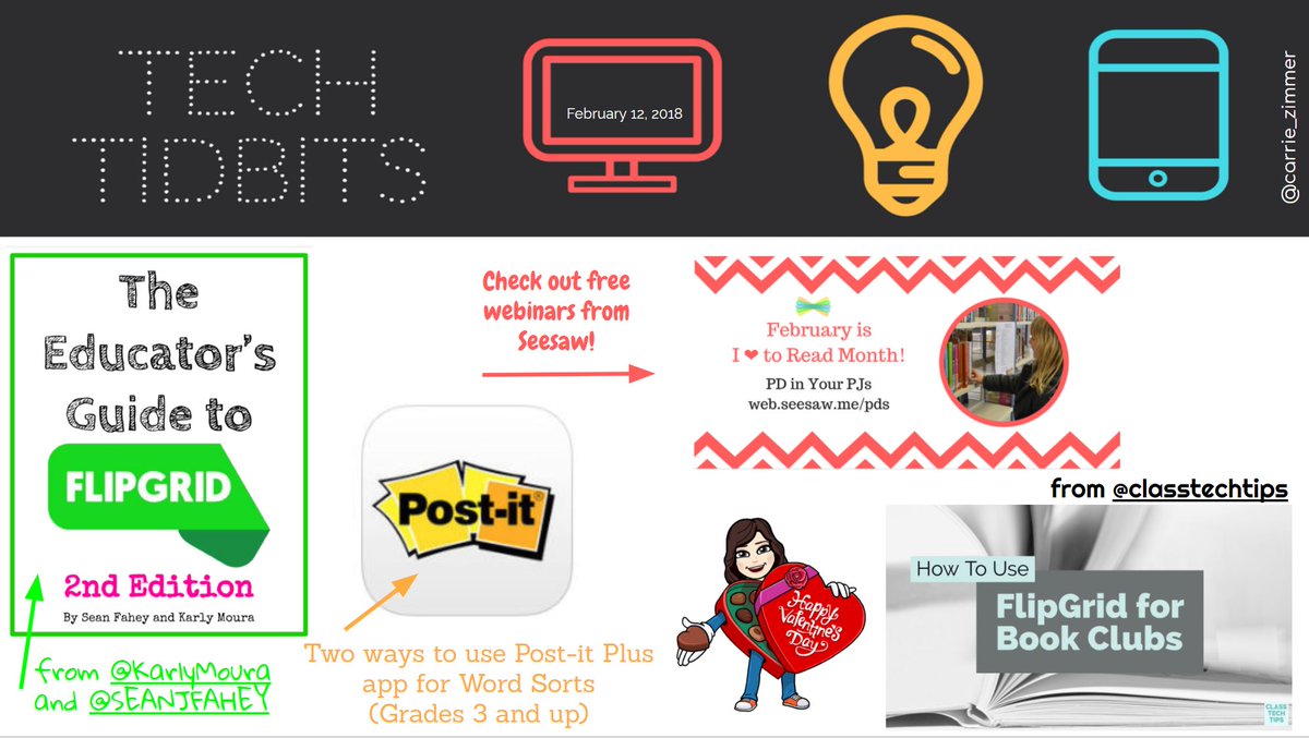 carrie_zimmer's tweet photo. New version of Tech Tidbits with great stuff from @ClassTechTips @KarlyMoura @SEANJFAHEY and, of course, @Seesaw https://t.co/YPZ1myDrGx #ETcoaches #postitplus https://t.co/j4RFI6NLcx