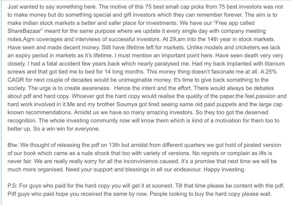 Arunstockguru's tweet photo. For everyone seeking the small cap grand edition please read it. It’s a helpless condition but I hope this will tell u the whole story. If you feel there’s honestly and truth involved please do retweet. https://t.co/Ydwtxngqxv