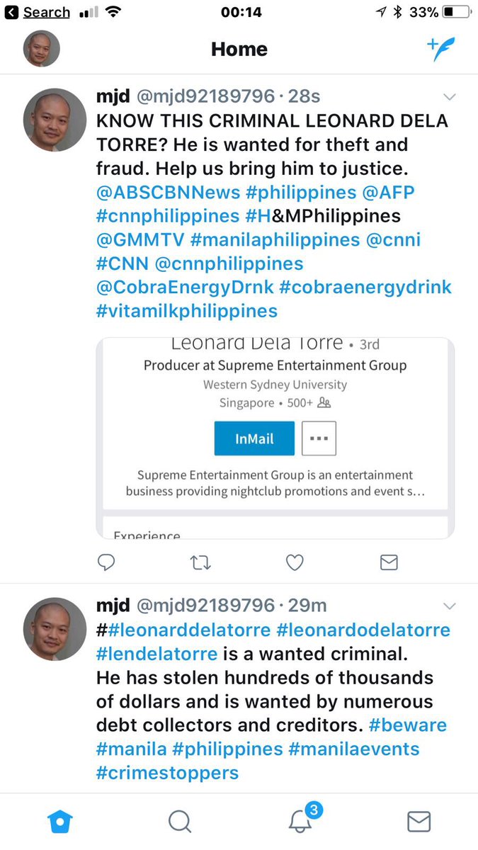 CaesarAJG's tweet photo. @DaveeeJharrel KNOW THIS MAN? #LeonardDelaTorre is a wanted criminal and owes hundreds of thousands of dollars to numerous people in Manila and Sydney. He is currently hiding in the Philippines. 
Please help us find him and bring him justice!
#TodayShow #ACurrentAffair #60Minutes #ABCWorldNews https://t.co/KyOX2hAipG