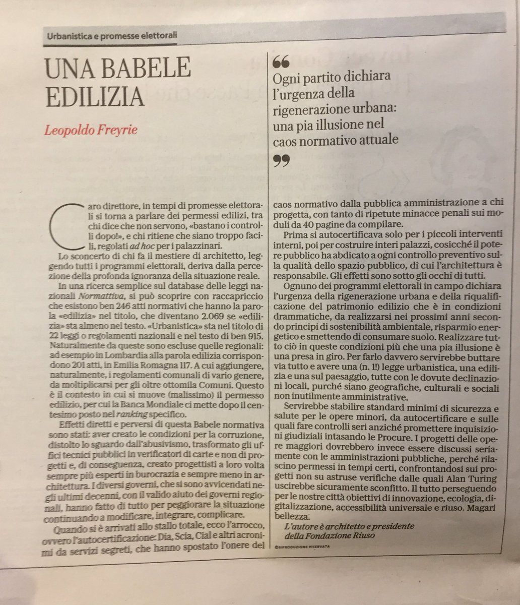 RiusoFondazione's tweet photo. Oggi su @repubblica la nostra Babele edilizia @erealacci @pgiorgioG https://t.co/ldqGtNDDnr