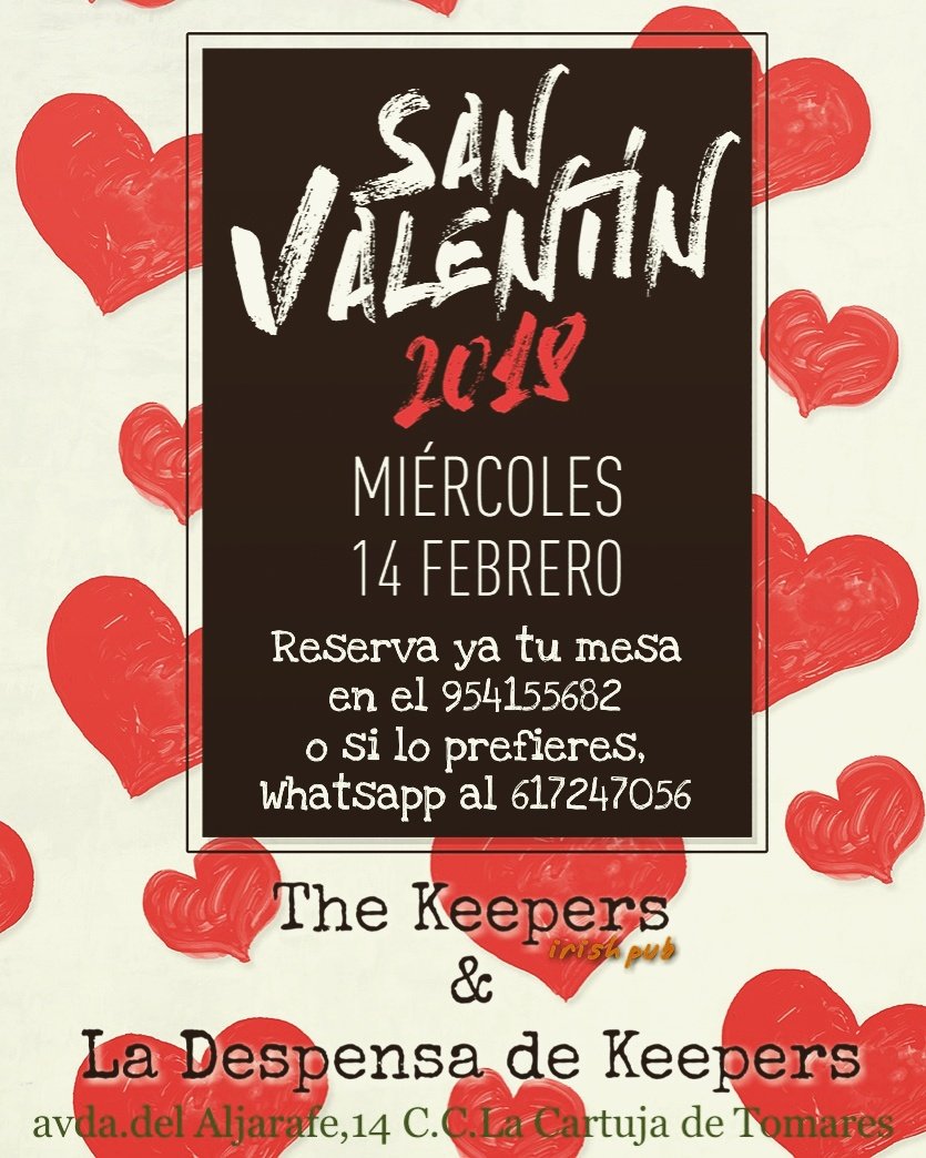 despensatomares's tweet photo. Reserva tu mesa en Keepers o La Despensa de Keepers.....
#sanvalentin #14defebrero #Tomares #Aljarafe #IrishPub #amoraraudales https://t.co/PcjrGbMXGp