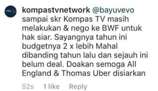 Rifa (@ahsahiikun) on Twitter photo Pak <a href="/imam_nahrawi/">Imam Nahrawi</a> apa Kemenpora tidak bisa membantu Kompas tv dalam membeli hak siar bulutangkis tahun ini krn harga hak siar 2x lipat lbh mahal pak? Tahun lalu kompas sangat konsisten dlm menyiarkan olahraga yg paling berprestasi ini pak.. Mohon bantuannya Pak Pak <a href="/imam_nahrawi/">Imam Nahrawi</a> apa Kemenpora tidak bisa membantu Kompas tv dalam membeli hak siar bulutangkis tahun ini krn harga hak siar 2x lipat lbh mahal pak? Tahun lalu kompas sangat konsisten dlm menyiarkan olahraga yg paling berprestasi ini pak.. Mohon bantuannya Pak
