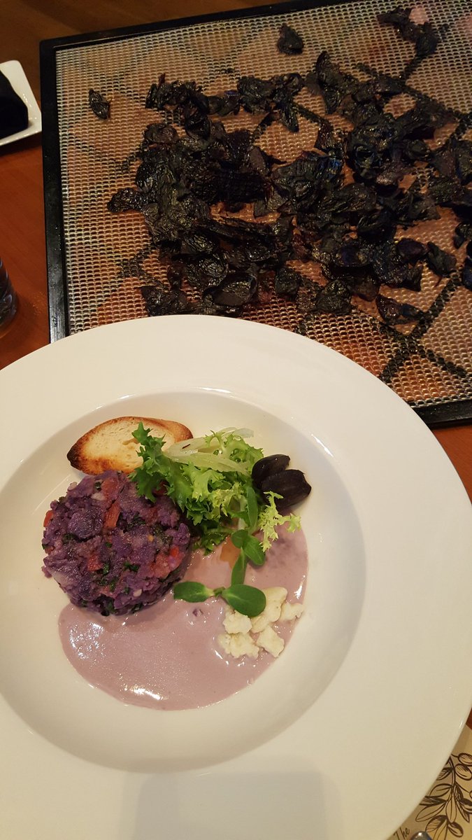 RushinaMG's tweet photo. First dish. Anthocyanin inspired Purple Potato cake, grape cheese fondue dyed purple with dehydrated grape skin microgreens loved the play of texture from the grainy potatoes against tge creamy subtly sweet fonue #colorpalate at Romanos @JWSahar w @ZorzoliRoberto #DininginMumbai https://t.co/QYawSscAhs
