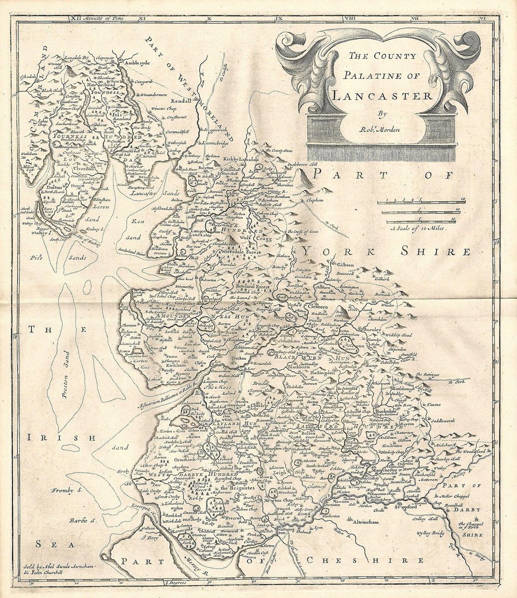 antiquemapsuk's tweet photo. https://t.co/DCDCf7Sb3n #Lancashire #Lancaster #antiquemaps Robert Morden published 1753 in #WilliamCamden's #Britannia from Frontispiece Ltd of #CanaryWharf. #Geography #History #ancestry #genealogy #familyhistory #Windermere #countymaps #genealogy #LakeDisrict #Cumbria #maps https://t.co/yX5GPt0o0V
