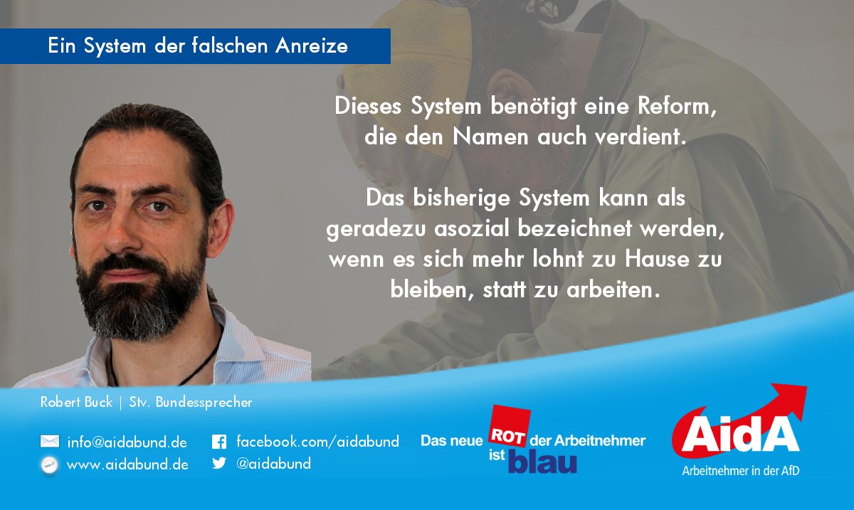 AidABund's tweet photo. Ein System das falsche Anreize schafft. Und dieses absurde System haben die Menschen #SPD und #CDU / #CSU zu verdanken. Das neue Rot der Arbeitnehmer ist blau. #aidabund #aidablau
https://t.co/aKCuxgdCYA https://t.co/R3KMv1KljW
