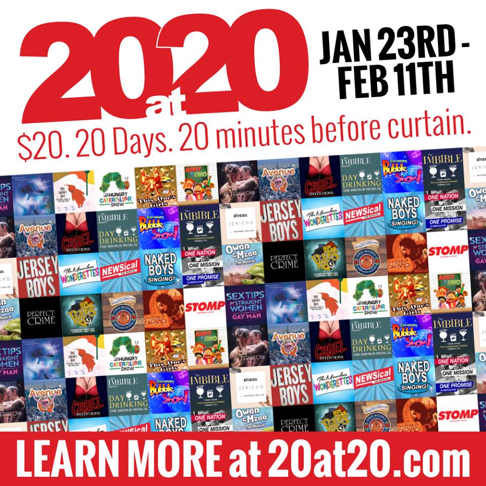 Today is your LAST DAY to take advantage of 20at20! Get $20 tickets, 20 minutes before curtain. Full list of today's shows: bit.ly/2sihQFK