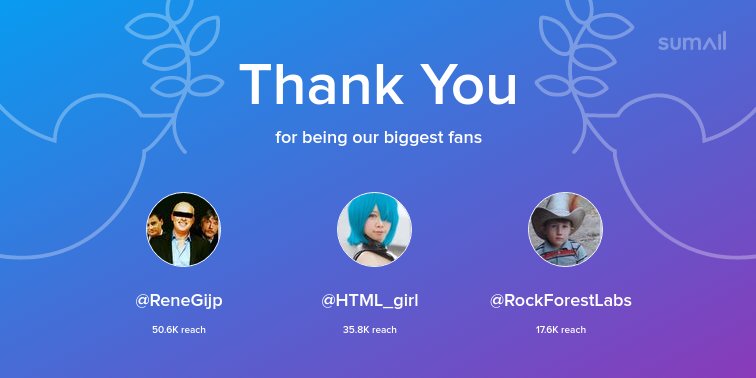 HTMLCOIN's tweet image. Our biggest fans this week: @ReneGijp, @HTML_girl, @RockForestLabs. Thank you! via sumall.com/thankyou?utm_s…