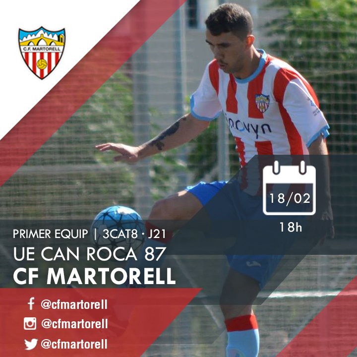 ⚪️🔴 PRIMER EQUIP
🏆 3CAT8 · J21
📅 Diumenge 18/02 
⚽️ <a href="/canroca74UE/">Can roca 74 U.E</a> 🆚 <a href="/cfmartorell/">CF Martorell</a>
⏱️ 18.00h
📌 #Castelldefels