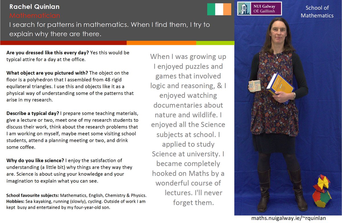 Cellexplorers's tweet image. This is Rachel, @nuigalway #mathematician and #sciencerolemodel ! @rkquinlan #InternationalDayofWomenandGirlsinScience #WomenInSTEM #nuigalway