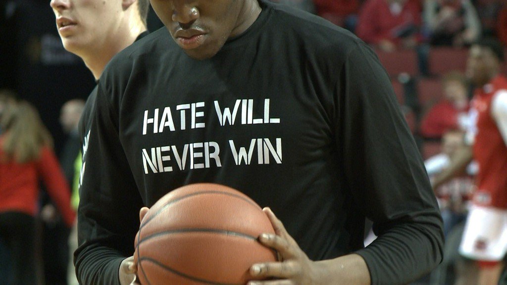 Nebraska men's basketball team spreads message: Hate will never win. 