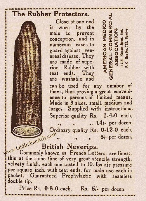  #Once_Upon_A_Time When Washable Condoms were sold for Rs.5/- per Dozen Circa 1930 ( Picture Via  #OldIndianAds )
