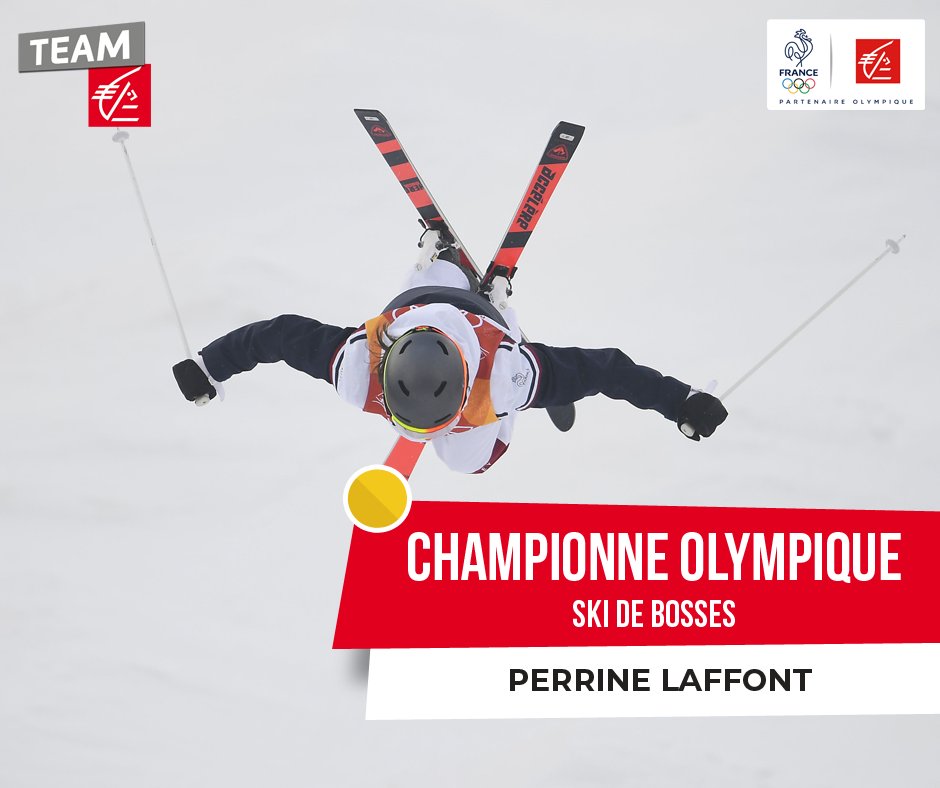 CHAMPIONNE OLYMPIQUE ! <a href="/LaffontPerrine/">Perrine Laffont</a> remporte la médaille d'or en ski de bosses ! 1ère médaille pour l'Equipe de <a href="/FranceOlympique/">FranceOlympique</a> ! #TeamCaissedEpargne #EspritGlisse #EspritBleu #Pyeongchang2018