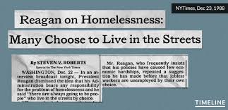 67. This was the HUD budget before and after Reagan and compare that with homeless people by yearWhich of course increased homelessness, but here was Reagan's take on that.