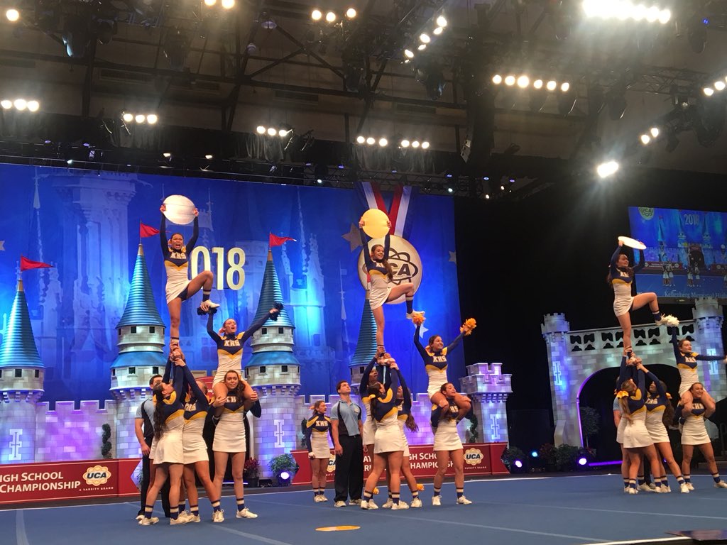 UCAupdates's tweet photo. Kellenberg Memorial High School has Large Varsity DI fired up for the Fire Birds!🔥🦅 #UCAnationals https://t.co/pRVWf2xwfG